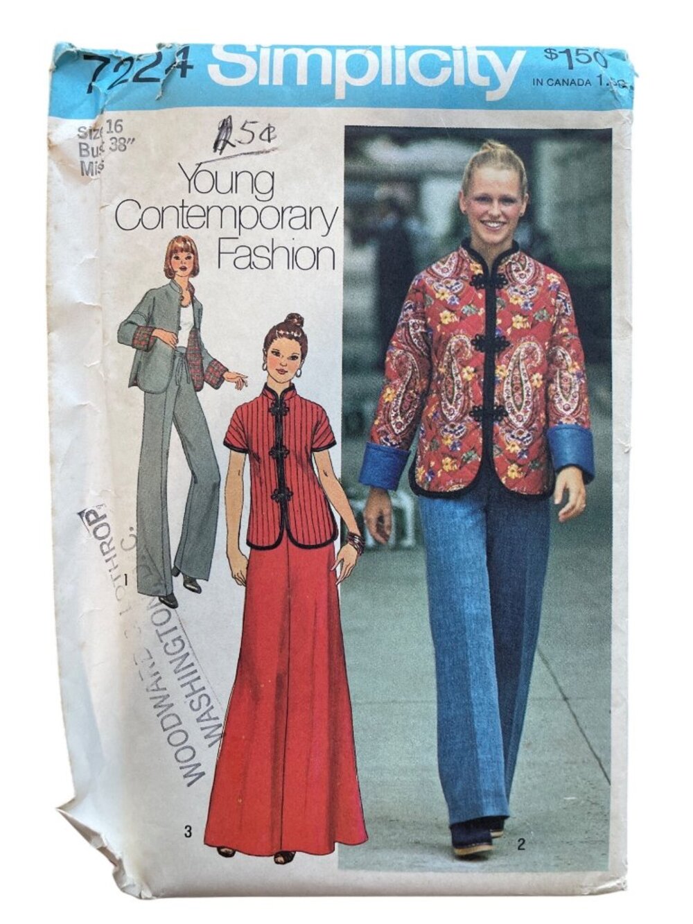 Vintage 70s Simplicity 7224 Sewing Pattern Size 16 Misses Jacket Skirt Pants CUT